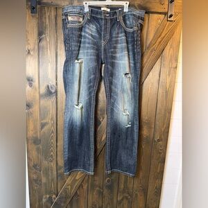 Mek Denim Larchmont Straight Jeans Faded Distressed